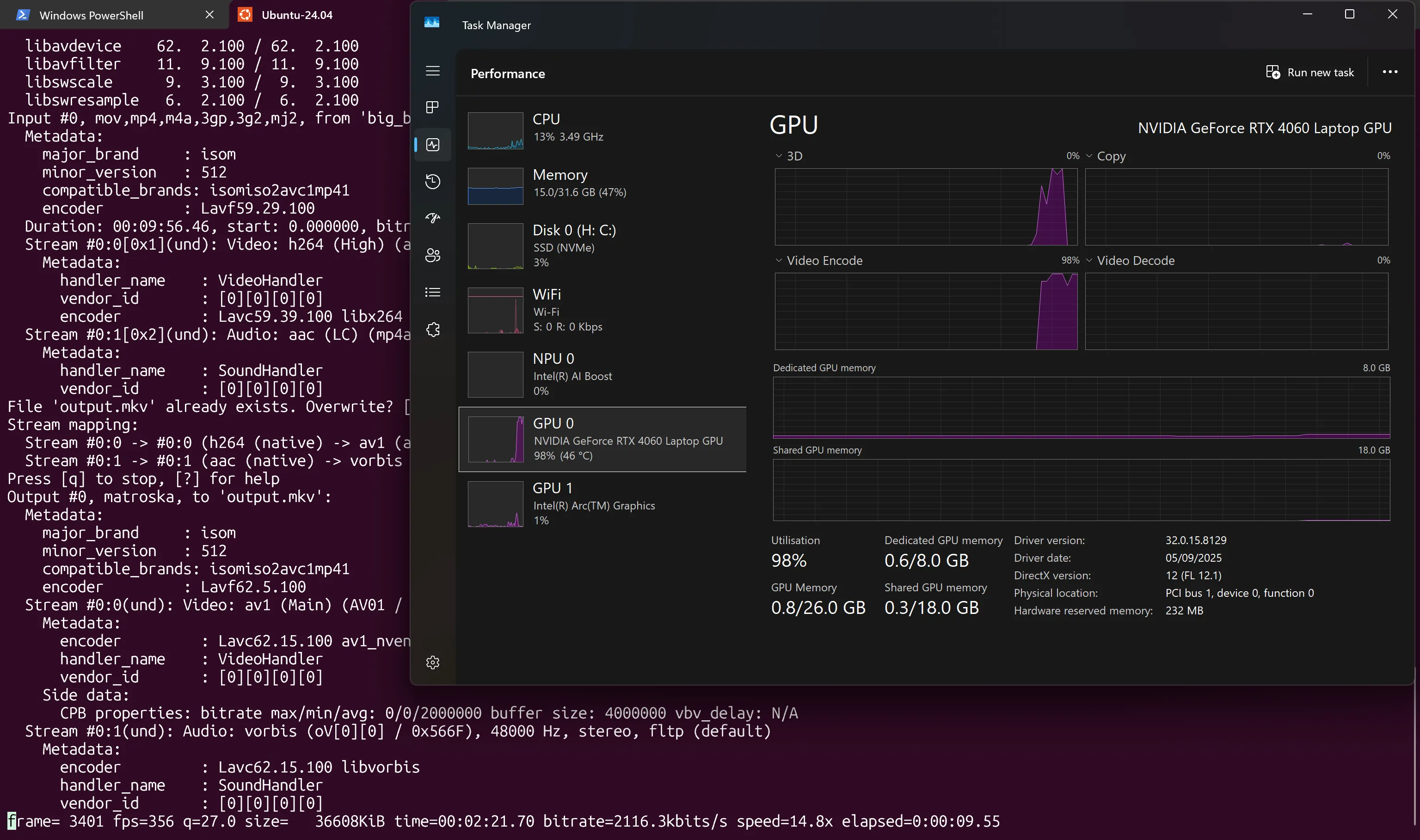 System monitor during nvenc encoding